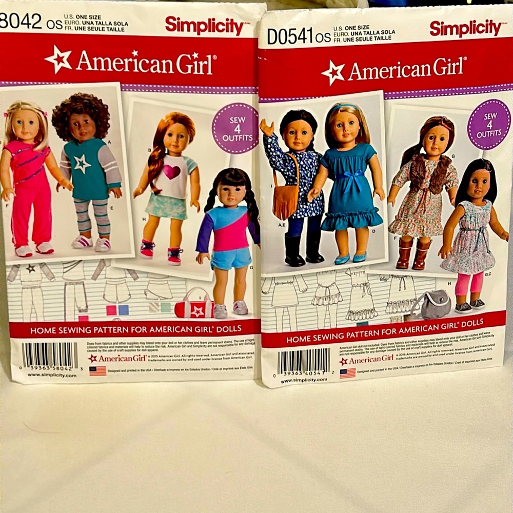 Simplicity American Girl Doll Patterns Qty 2